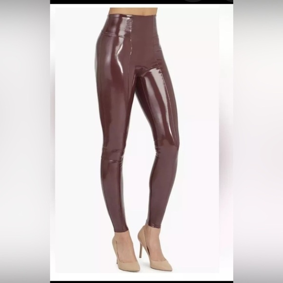 SPANX: FAUX PATENT LEATHER LEGGINGS, RUBY Size Petite Small. NWT. 128 retail - Picture 3 of 11